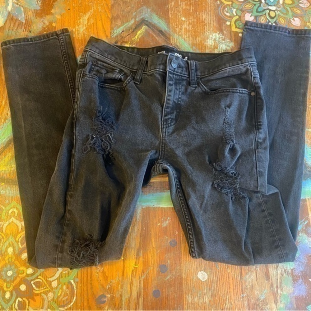 Really Clean RSQ London Skinny Jeans Mens Denim Black Distressed Stretch Moto